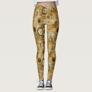 Legging Relógio de Tempo Industrial Steampunk Sépia Latão