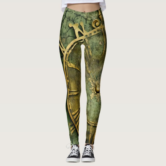 Legging Relógio Emerald Green Rustic Steampunk (12) (Frente)