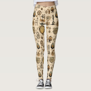 Legging Relógio Industrial Antigo Sepia Latão