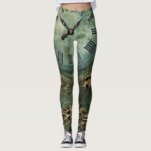 Legging Relógio Steampunk Rústico Verde Esmeralda (Frente)
