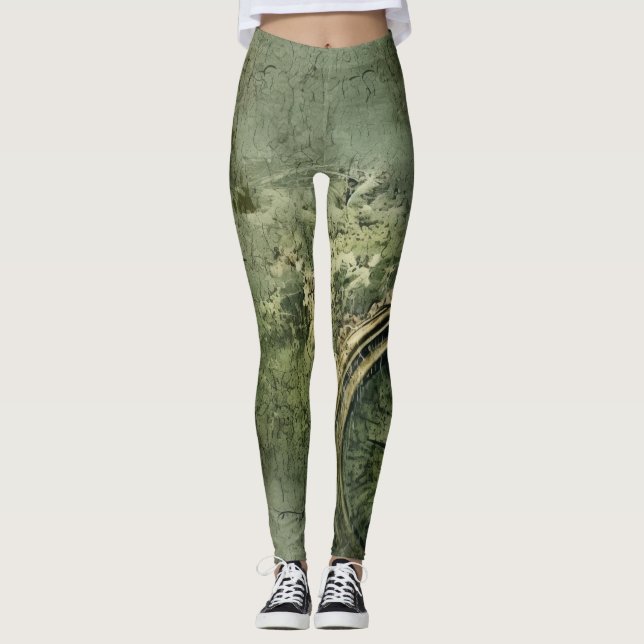 Legging Relógio Victoriano Steampunk em Verde Esmeralda (Frente)