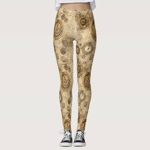 Legging Relógios e Engrenagens Mecânicas Steampunk Sépia V