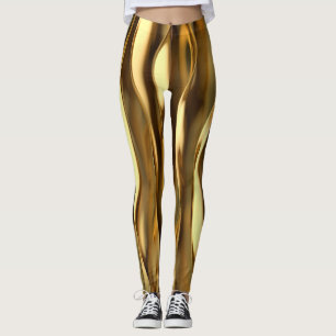 Legging Remetente 3D da Onda do ouro.