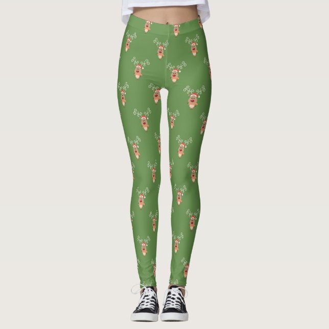 Legging Rena Desenho Animado Adorável,Natal Feliz (Frente)
