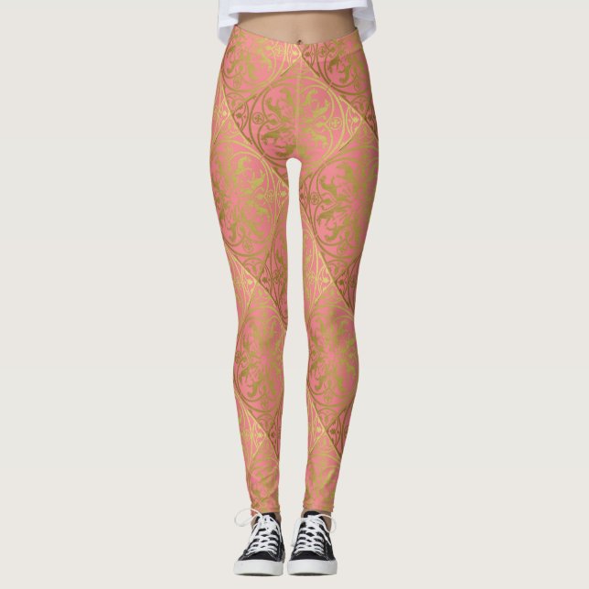 Legging Renascença Medieval Arauto Leão Leopardo Metálico  (Frente)