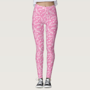 Legging Renda floral branca sobre fundo rosa