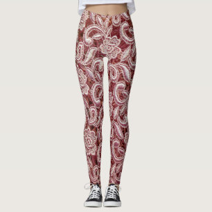 Legging Renda rosa, padrão de rosas vintage.
