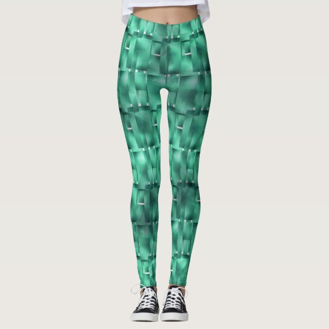 Legging Retangulares formas em verde claro e manchado (Frente)