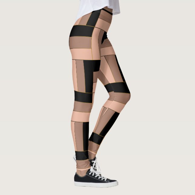 Legging Retângulos Geométricos Pretos de Mocha Castanho (Direita)
