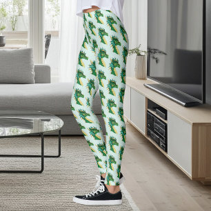 Legging Retrato de Cabeça de Dragão Verde Esmeralda Fantas