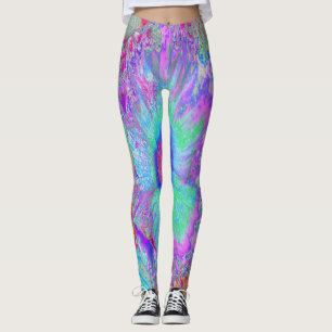 Legging Retro Arco-íris Psicodélico Flor-de-Hibisco Azul