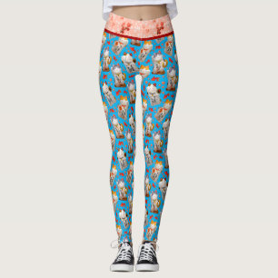 Legging Retro Blue Pink Maneki Neko Cat e Koi