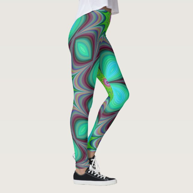 Legging Retro Boho Hippie Green Clover Psicedelic Mandala (Direita)
