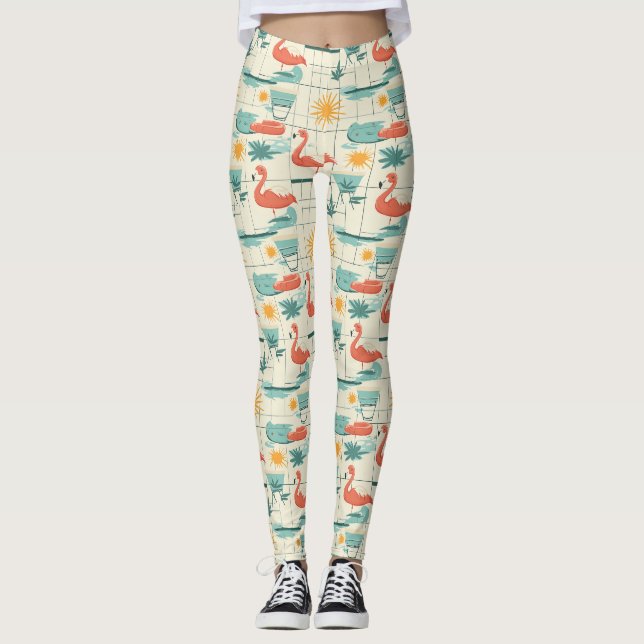 Legging Retro Flamingo Poolside Summer Pattern (3) (Frente)