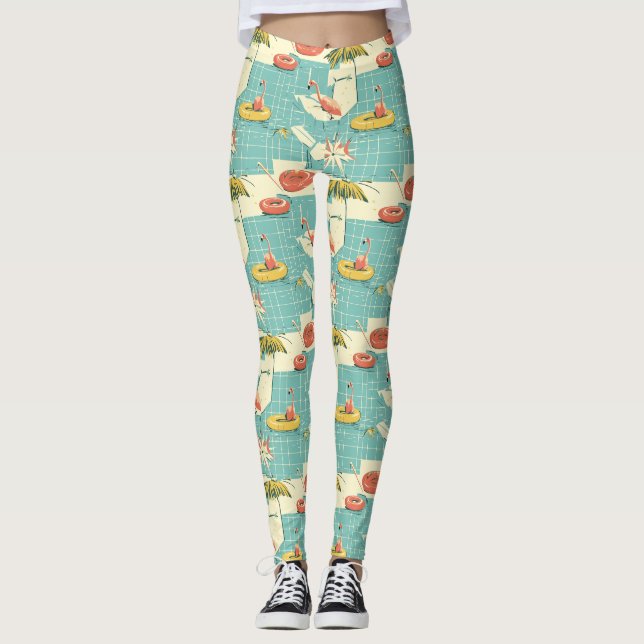 Legging Retro Flamingo Poolside Summer Pattern (4) (Frente)