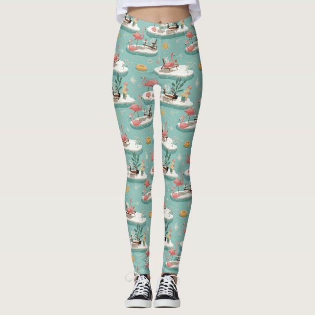 Legging Retro Flamingo Poolside Summer Pattern (6) (Frente)