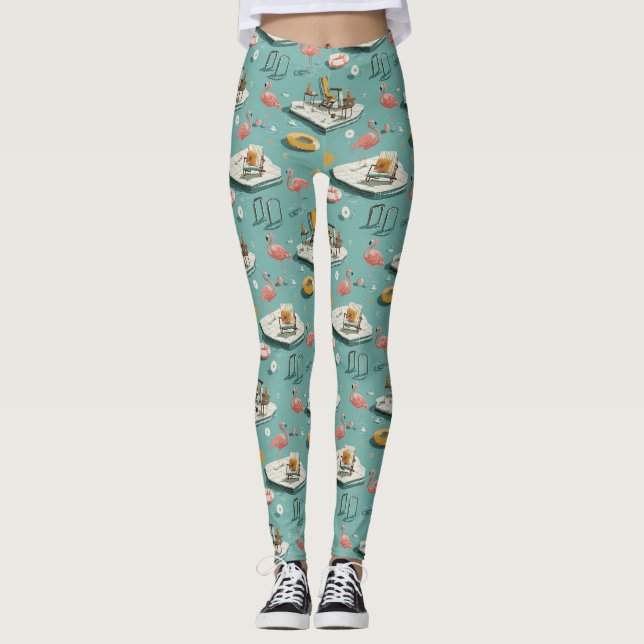 Legging Retro Flamingo Poolside Summer Pattern (8) (Frente)