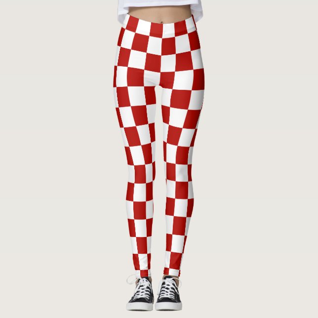 Legging Retro geométrico branco-vermelho-quadrado (Frente)