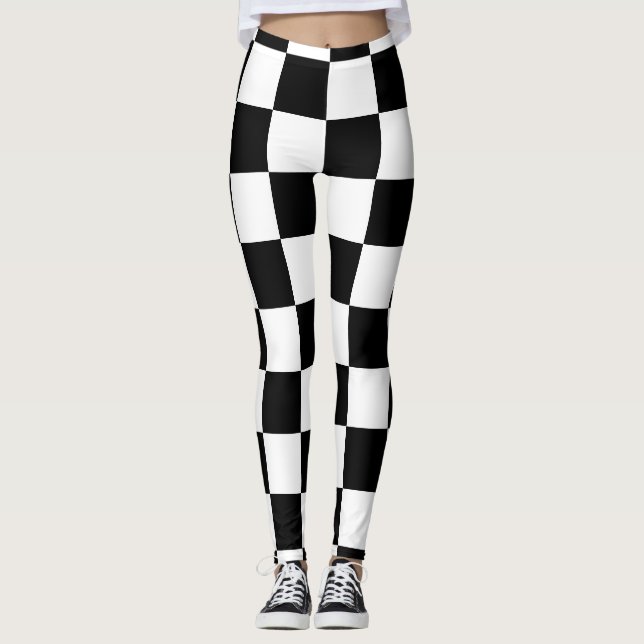 Legging Retro geométrico em preto e branco dos quadrados v (Frente)