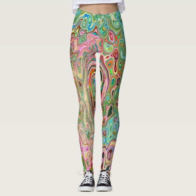 Legging Retro Groovy Abstrato Colorido Redemoinho de Arco- (Frente)