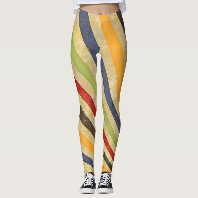 Legging Retro Grunge Stripes + suas ideias (Frente)