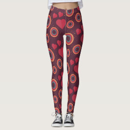 Legging Retro Hearts and Circles Pattern