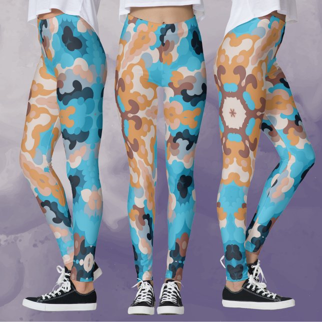 Legging Retro Mandala Azul e Laranja (Criador carregado)