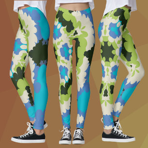 Legging Retro Mandala Azul Verde Branco e Preto