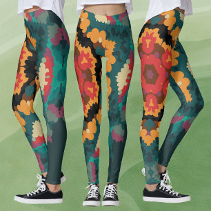 Legging Retro Mandala Blue Orange e Red