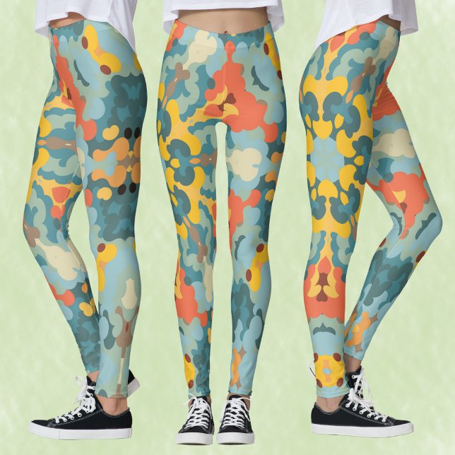Legging Retro Mandala Blue Orange e Yellow (Criador carregado)