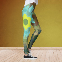 Legging Retro Mandala Flor Amarelo Azul e Marrom