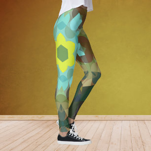 Legging Retro Mandala Flor Amarelo Azul e Marrom
