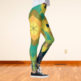 Legging Retro Mandala Flor Amarelo Azul e Verde