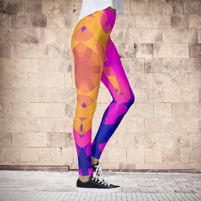 Legging Retro Mandala Flor Amarelo Cor-de-rosa e Azul (Criador carregado)