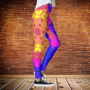 Legging Retro Mandala Flor Amarelo Cor-de-rosa e Azul