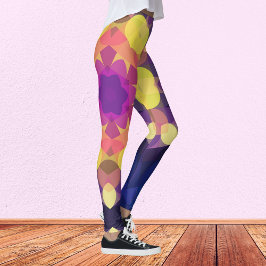 Legging Retro Mandala Flor Amarelo Cor-de-rosa e púrpura