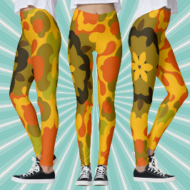 Legging Retro Mandala Flor Amarelo e Laranja