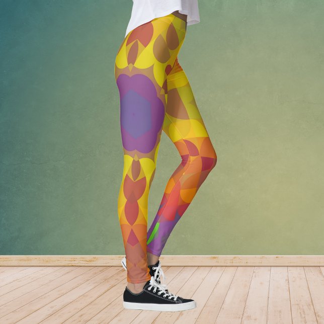 Legging Retro Mandala Flor Amarelo Laranja e Púrpura (Criador carregado)