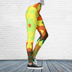 Legging Retro Mandala Flor Amarelo Laranja e Verde