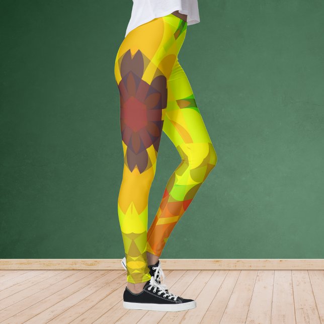 Legging Retro Mandala Flor Amarelo Laranja e Verde (Criador carregado)