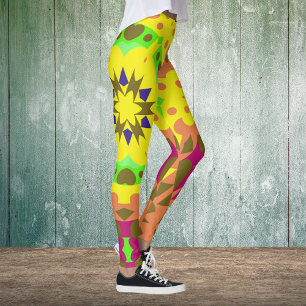 Legging Retro Mandala Flor Amarelo Laranja Verde e Rosa