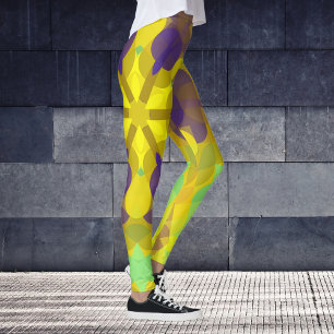 Legging Retro Mandala Flor Amarelo Roxo e Verde