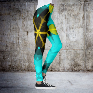 Legging Retro Mandala Flor Azul Amarelo e Preto