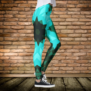 Legging Retro Mandala Flor Azul e Verde