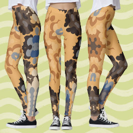 Legging Retro Mandala Flor Azul Laranja e Castanho