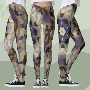 Legging Retro Mandala Flor Azul Tan e Castanho