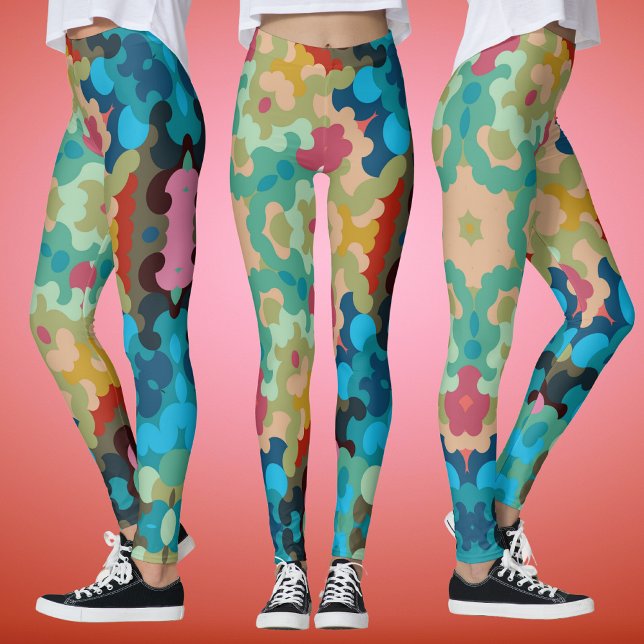 Legging Retro Mandala Flor Azul Verde e Rosa (Criador carregado)