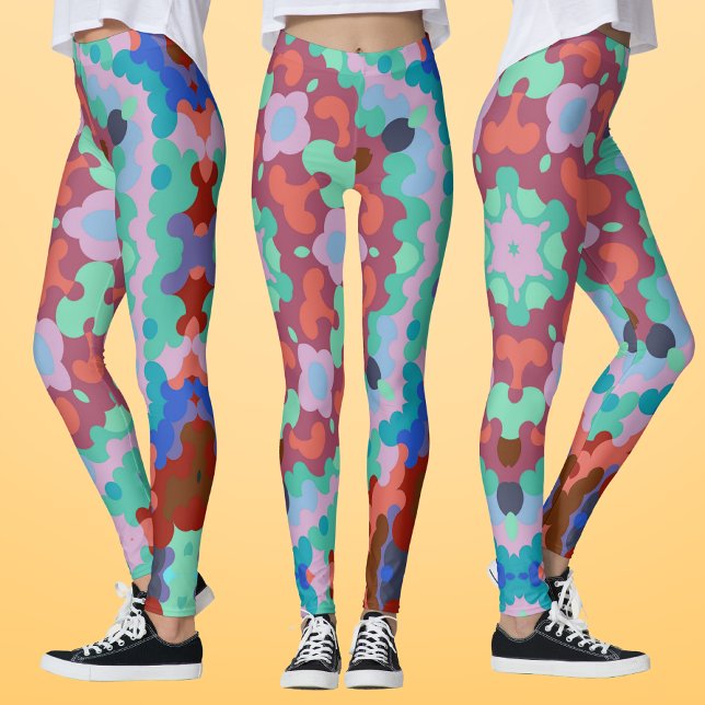 Legging Retro Mandala Flor Azul Vermelho e Teto (Criador carregado)
