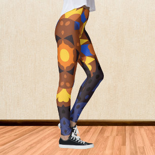 Legging Retro Mandala Flor Laranja Amarelo e Azul