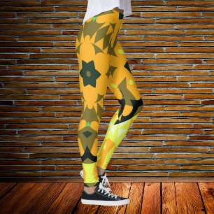 Legging Retro Mandala Flor Laranja Amarelo e Verde